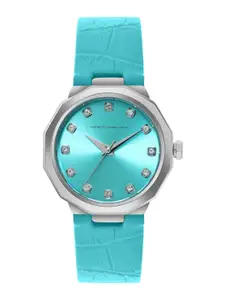 French Connection Women Embellished Dial & Leather Straps Analogue Watch FCT2UL