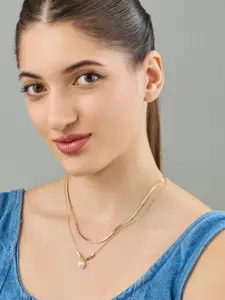 Kushal's Fashion Jewellery Set Of 2 Gold-Plated Zircon Studded Necklace