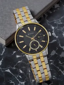 Titan Men Black Dial & Silver Toned Bracelet Style Straps Analogue Watch
