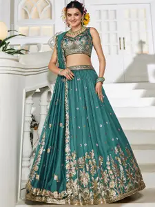 panchhi Embroidered Sequinned Semi-Stitched Lehenga & Unstitched Blouse With Dupatta