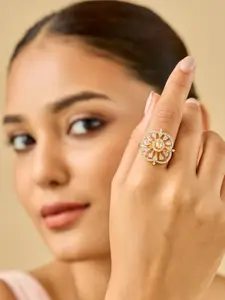 Kushal's Fashion Jewellery Pink Gold-Plated Party Zircon Finger Ring