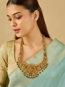 Kushal's Fashion Jewellery Gold Plated Ruby Studded Antique Necklace