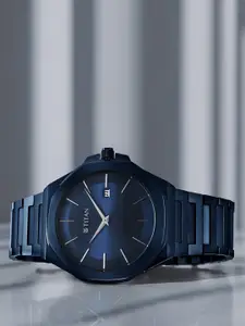 Titan Men Brass Dial & Stainless Steel Bracelet Style Straps Analogue Watch 90167QM01