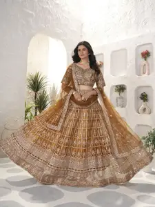 ODETTE Floral Embroidered Sequinned Semi-Stitched Lehenga & Blouse With Dupatta