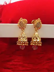 Anujeet Fashion Hub Gold-Plated Dome Shaped Artificial Stones and Beads Jhumkas Earrings