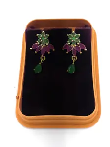Anujeet Fashion Hub Gold-Plated Floral Shaped American Diamond Drop Earrings