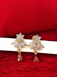 Anujeet Fashion Hub Gold-Plated Floral Shaped American Diamond Drop Earrings