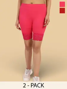 Jinfo Women Pack Of 2 Skinny Fit Mid-Rise Cycling Sports Shorts