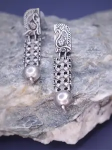 Adwitiya Collection Silver-Plated Peacock Shaped Drop Earrings