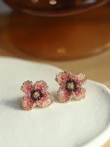 KRENOZ Gold-Plated Artificial Beaded Floral Shaped Studs