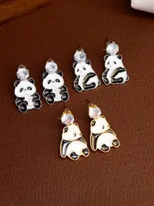 PRIVIU Set Of 3 Gold-Plated American Diamond Studded Panda Drop Earrings