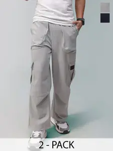 MADSTO Men Pack Of 2 Cotton Relaxed Fit Low-Rise Track Pants & Jogger