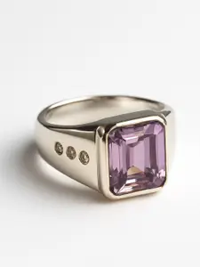 HIFLYER JEWELS 925 Sterling Silver Amethyst Stone-Studded Finger Ring