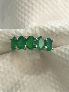 HIFLYER JEWELS 925 Sterling Silver Opal Stone-Studded Finger Ring