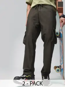 MADSTO Men Pack Of 2 Relaxed Fit Mid-Rise Track Pants