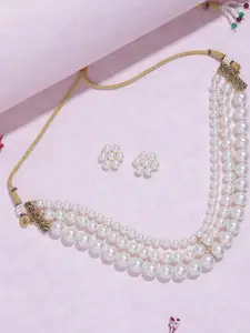 Anouk Premium Quality White Pearls Kundan Beaded Lyered Choker Necklace Jewelry Set