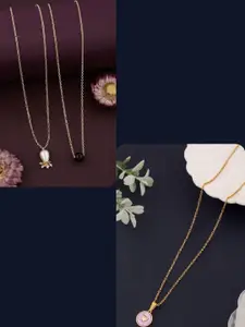 DressBerry Women Set Of 3 Gold-Plated Feather Minimal Necklaces