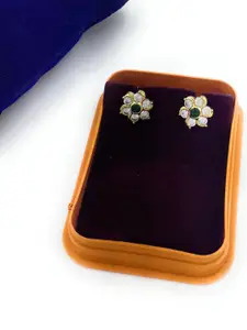 Anujeet Fashion Hub Gold-Plated Floral Shaped Artificial Stones Studs Earrings