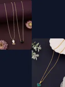 DressBerry Set of 3 Gold-Plated Feather Necklace