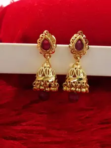 Anujeet Fashion Hub Gold-Plated Dome Shaped Artificial Stones and Beads Jhumkas Earrings