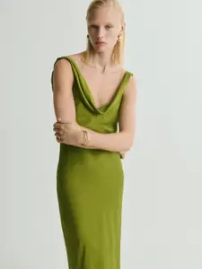 MANGO Self-Design Cowl Neck Side Slits Maxi Dress