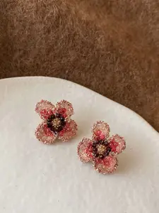 KRENOZ Gold-Plated Artificial Beaded Floral Shaped Studs