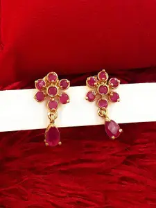 Anujeet Fashion Hub Gold-Plated Floral Shaped American Diamond Drop Earrings