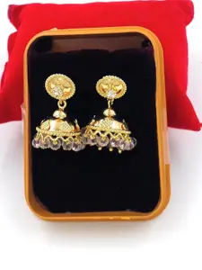 Anujeet Fashion Hub Gold-Plated Dome Shaped Artificial Stones and Beads Jhumkas Earrings