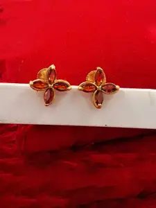 Anujeet Fashion Hub Gold-Plated Floral Shaped Artificial Stones Studs Earrings