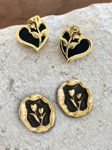 KRENOZ Set Of 2 Gold-Plated Heart Shaped Studs