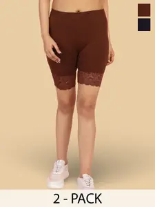 Jinfo Women Pack Of 2 Skinny Fit Cycling Sports Shorts