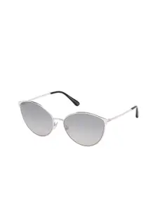 Tom Ford Women Grey Lens & Silver-Toned Oversized Sunglasses with
