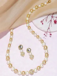 Anouk Premium Quality Pearls Kundan AD Stone Beaded Single Line Necklace Jewelry Set