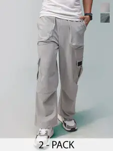 MADSTO Men Pack Of 2 Cotton Straight Fit Low-Rise Track Pants