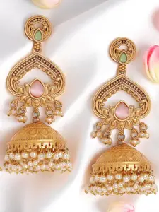 OOMPH Artificial Stones Studded And Beaded Dome Shaped Jhumkas