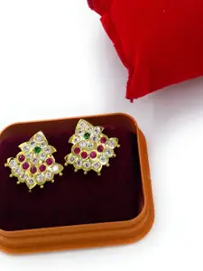 Anujeet Fashion Hub Gold-Plated Contemporary Shaped Artificial Stones Studs Earrings
