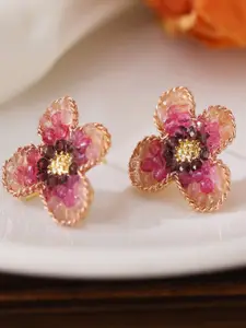 KRENOZ Gold-Plated Artificial Beaded Floral Shaped Studs