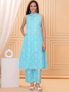 HIGHLIGHT FASHION EXPORT Embellished Round Neck Sleeveless Top With Trousers Co-Ords