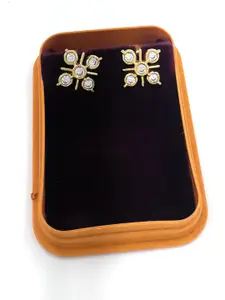 Anujeet Fashion Hub Gold-Plated Floral Shaped Artificial Stones Studs Earrings