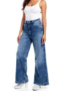 glitchez Women Wide Leg Heavy Fade Stretchable Jeans