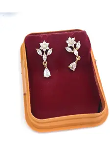 Anujeet Fashion Hub Gold-Plated Artificial Stones Floral Drop Earrings