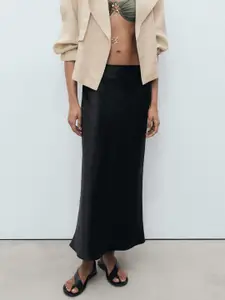 MANGO Women Satin Finish Straight Maxi skirt