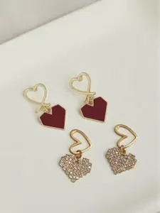 VAGHBHATT Set Of 2 Gold-Plated Heart Shaped Drop Earrings
