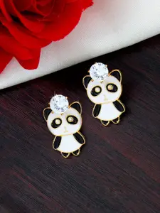 PRIVIU Gold-Plated American Diamond Studded Standing Panda Studs