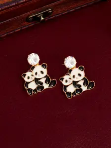 PRIVIU Gold-Plated American Diamond Studded Panda Drop Earrings