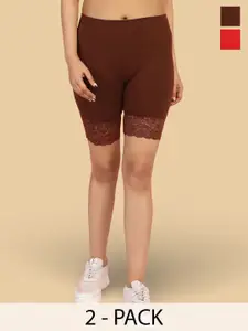 Jinfo Women Self Design Pack of 2 Skinny Fit Mid-Rise Cycling Sports Shorts