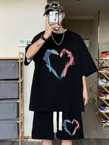 StyleCast Printed Round Neck T-Shirt & Shorts Co-ords