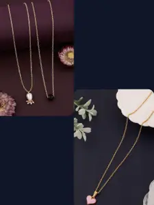 DressBerry Set of 3 Gold-Plated Charm Pendant Chain