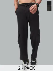 MADSTO Men Pack Of 2 Cotton Straight Fit Low-Rise Track Pants