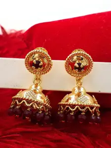 Anujeet Fashion Hub Gold-Plated Dome Shaped Artificial Stones and Beads Jhumkas Earrings